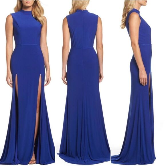 Mac Duggal Dresses & Skirts - Mac Duggal IEENA Double Slit High Neck Gown Royal Blue Sleeveless Gown Dress